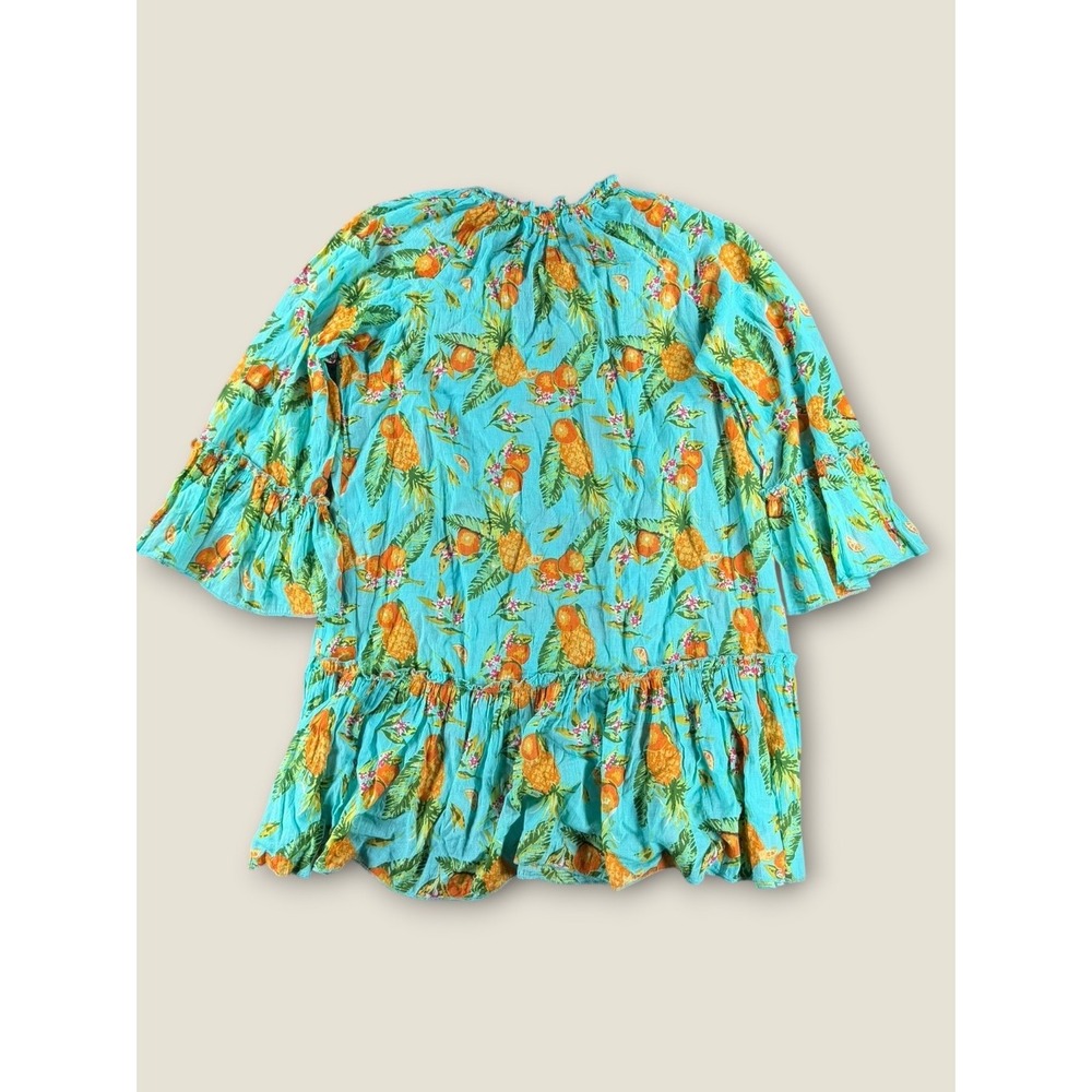 Debbie Katz South Beach Pineapple Tunic Top Turquoise Cotton Tassel XS - Picture 6 of 6